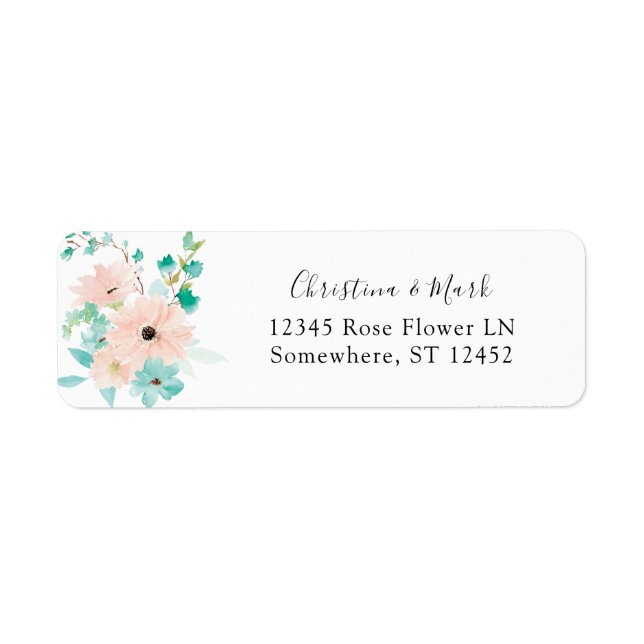 Mint Green & Pink Floral Return Address Label (Front)