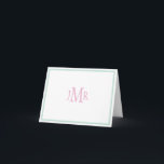 Mint green & Pink Monogram folded Thank You Card<br><div class="desc">Cute Pink monogrammed initials with mint green border folded thank you card (blank white inside) Perfect for baby girl thank you card.</div>