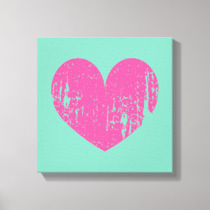 Mint green pink vintage heart wrapped canvas art