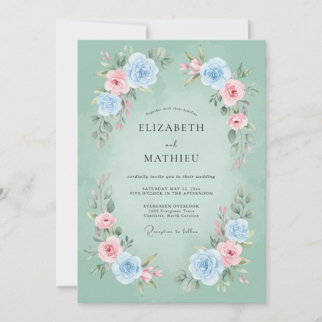 Mint Green Poetic Spring Wedding Invitation (Front)