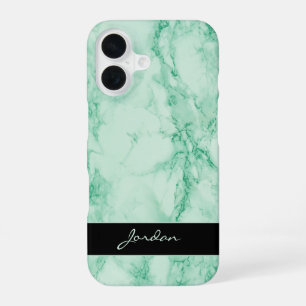 Mint Green Polished Marble Stone with Name iPhone 16 Case