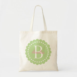 Mint Green Polka Dot Flower With Happy Pink Tote Bag