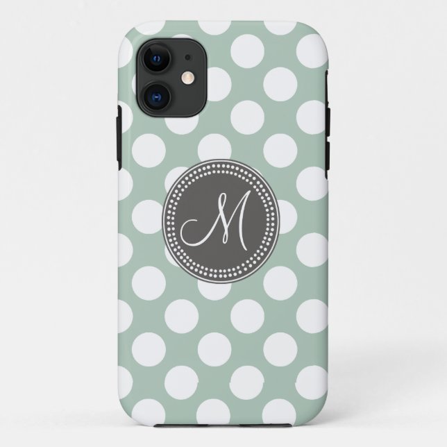 Mint Green Polka Dot Monogram Case-Mate iPhone Case (Back)