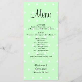 Mint Green Polka Dot Pattern. Wedding Menu