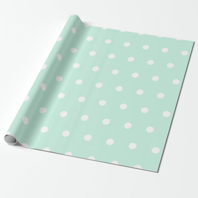 Mint Green Polka Dot Wrapping Paper (Unrolled)