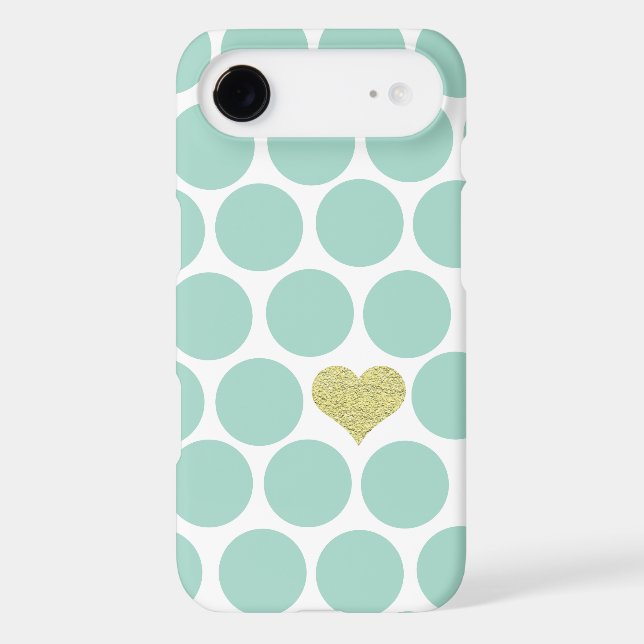 Mint Green Polka Dots Glitter Heart iPhone Case-Mate iPhone Case (Back)