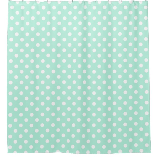 Mint green polka dots shower curtain (Front)