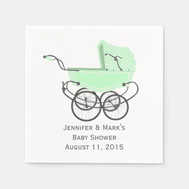 Mint Green Pram Custom Baby Shower Paper Napkins (Front)