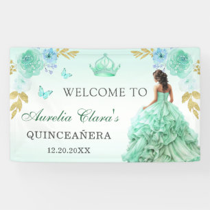 Mint Green Princess Dress Quinceañera Birthday Banner
