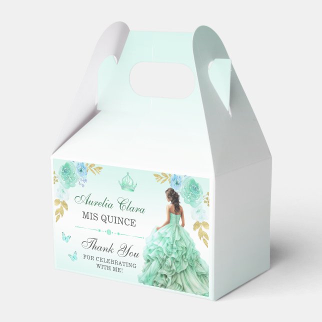 Mint Green Princess Dress Quinceañera Birthday Favour Box (Front Side)