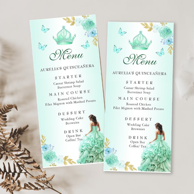 Mint Green Princess Dress Quinceañera Birthday Menu (Creator Uploaded)