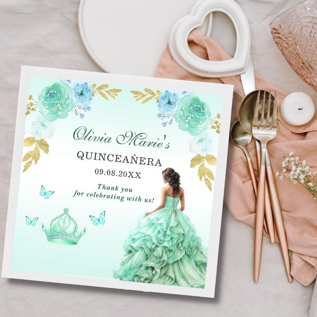 Mint Green Princess Dress Quinceañera Birthday Napkin (Creator Uploaded)