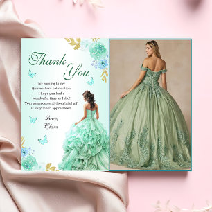 Mint Green Princess Dress Quinceañera Birthday Thank You Card