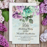 Mint Green Purple Floral Butterfly 80th Birthday  Invitation<br><div class="desc">80th birthday party invitation with beautiful mint green and purple floral and butterflies. Contact me for assistance with your customisations or to request additional matching or coordinating Zazzle products for your celebration.</div>