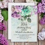 Mint Green Purple Floral Butterfly 90th Birthday  Invitation<br><div class="desc">90th birthday party invitation with beautiful mint green and purple floral and butterflies. Contact me for assistance with your customisations or to request additional matching or coordinating Zazzle products for your celebration.</div>
