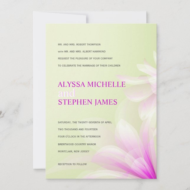 Mint Green Purple Floral Formal Invitations (Front)
