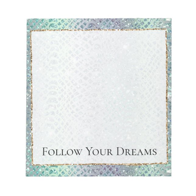 Mint Green Purple Snake Gold Glitter Notepad (Front)