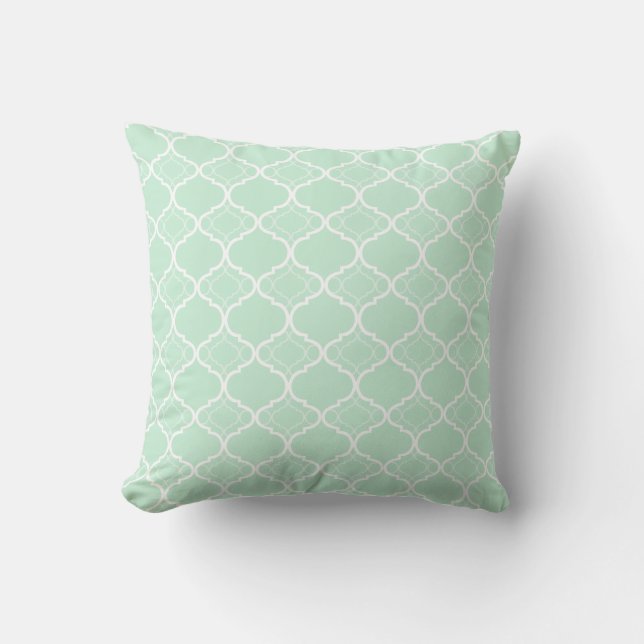 Mint Green Quatrefoil Geometric Pattern Cushion (Front)