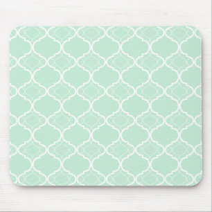 Mint Green Quatrefoil Geometric Pattern Mouse Pad