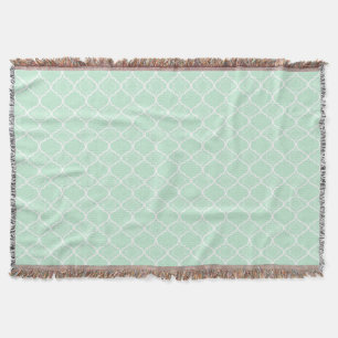 Mint Green Quatrefoil Geometric Pattern Throw Blanket