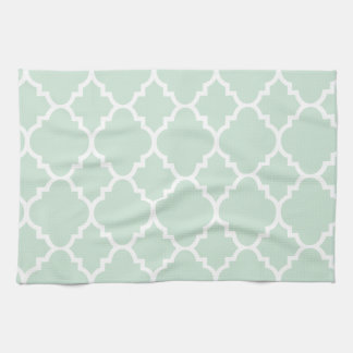 Mint Green Quatrefoil Moroccan Pattern Tea Towel