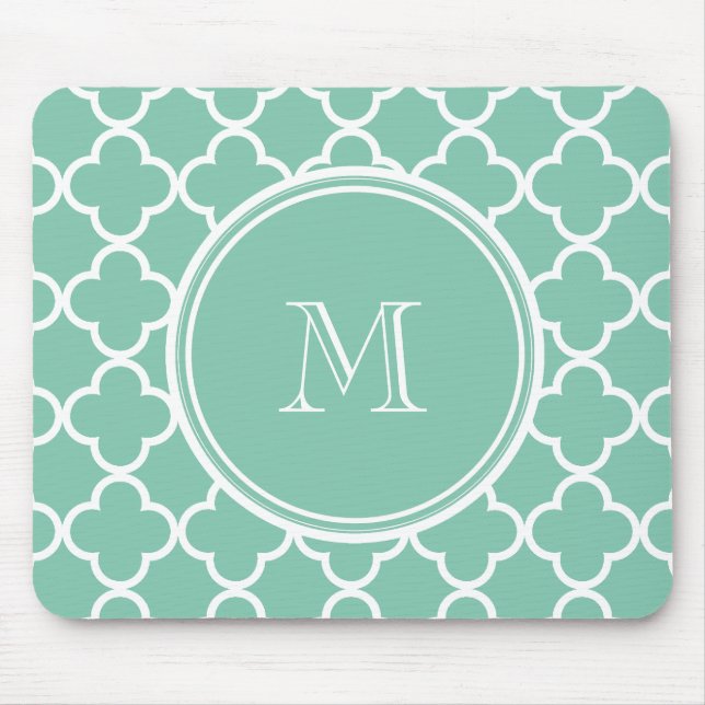 Mint Green Quatrefoil Pattern, Your Monogram Mouse Pad (Front)