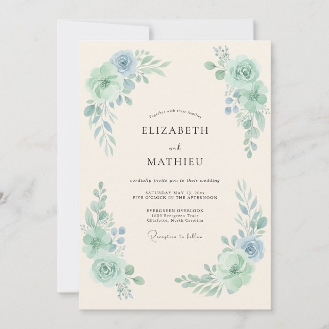 Mint Green Refined Spring Wedding Invitation (Front)