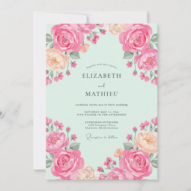 Mint Green Refreshing Rose Wedding Invitation (Front)