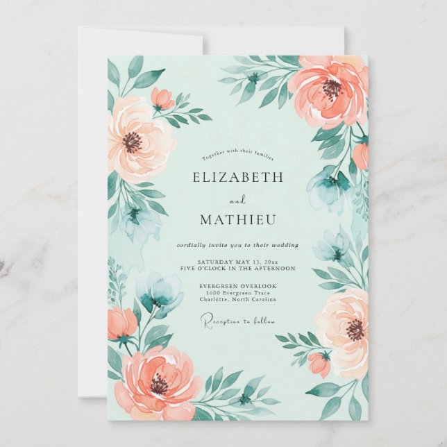 Mint Green Resplendent Floral Wedding Invitation (Front)