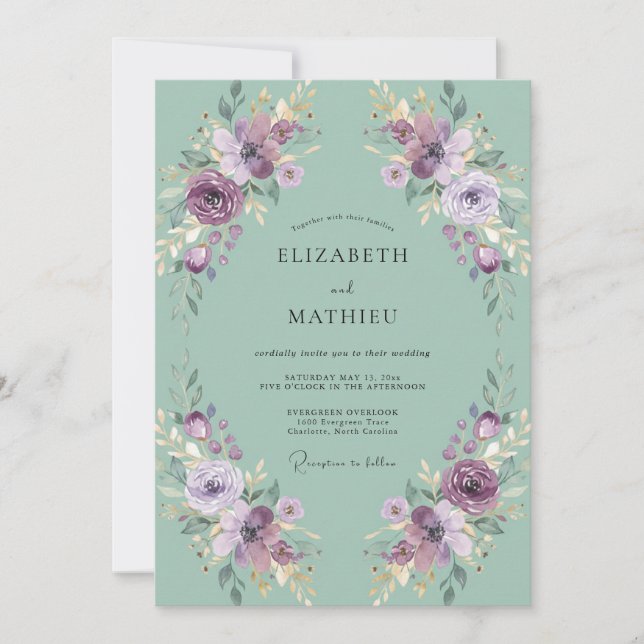 Mint Green Romantic Floral Flourish Wedding Invitation (Front)
