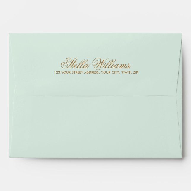 Mint green romantic script return address A7 Envelope (Back (Top Flap))