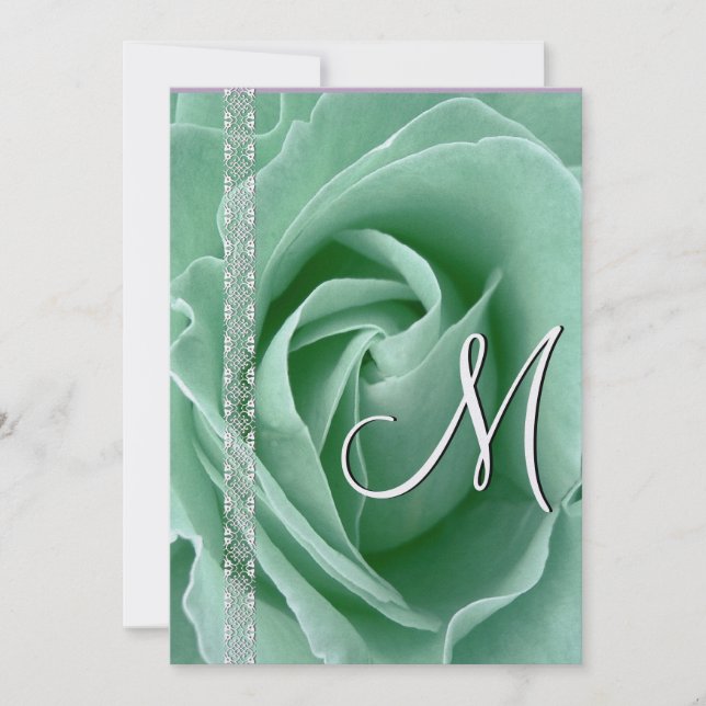 MINT GREEN Rose & Lace Wedding Invitations (Front)