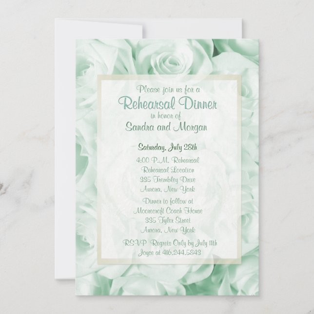 Mint Green Rose Wedding Rehearsal Dinner Invitation (Front)