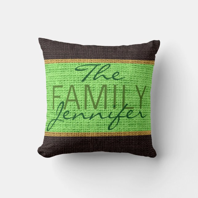 Mint Green Rustic Burlap Monogram Cushion (Front)