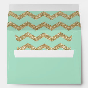 Mint Green Sage Gold Glitter Wedding Pre-Addressed Envelope