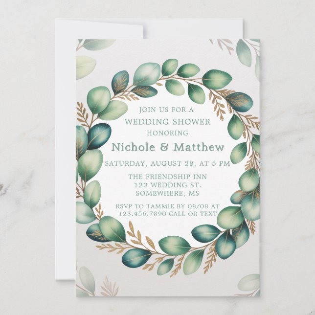Mint Green & Sage Green Eucalyptus Wedding Shower Invitation (Front)