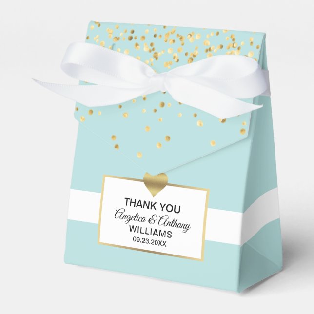 Mint Green Sage White Gold Heart Wedding Favour Box (Front Side)