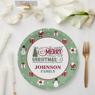 Mint Green Santa Christmas Dinner Paper Plate
