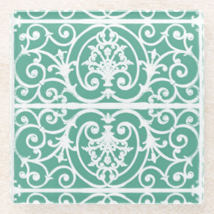 Mint green scrollwork pattern glass coaster