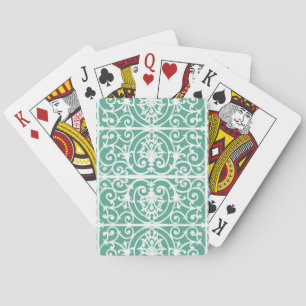 Mint green scrollwork pattern playing cards