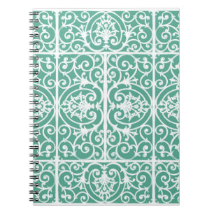 Mint green scrollwork pattern spiral notebook