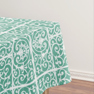 Mint green scrollwork pattern tablecloth