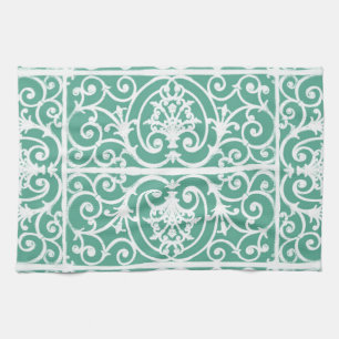 Mint green scrollwork pattern tea towel