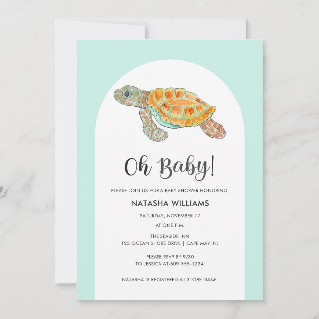 Mint Green Sea Turtle Baby Shower Invitation (Front)