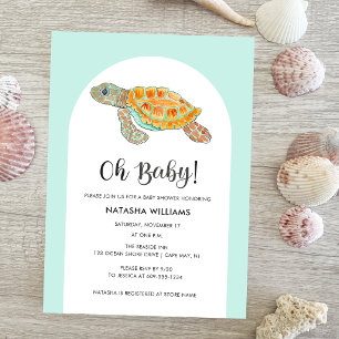 Mint Green Sea Turtle Baby Shower Invitation