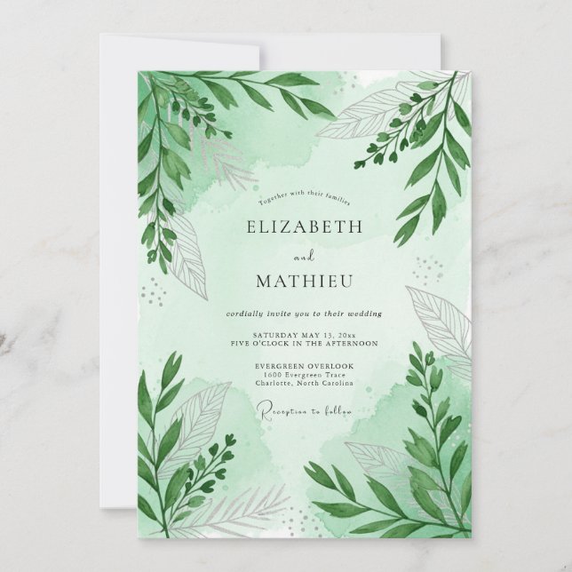 Mint Green Serene Woodland Wedding Invitation (Front)