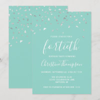 Mint Green Silver Confetti 40th Birthday Party