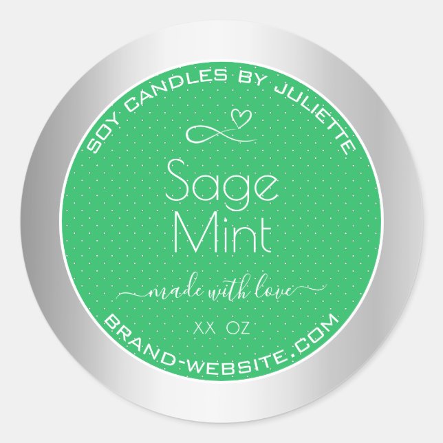 Mint Green Silver Metal Effect Packaging Labels (Front)