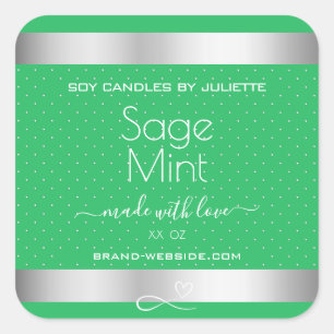 Mint Green Silver Metal Effect Packaging Labels