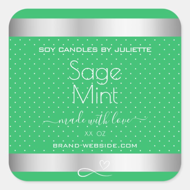 Mint Green Silver Metal Effect Packaging Labels (Front)